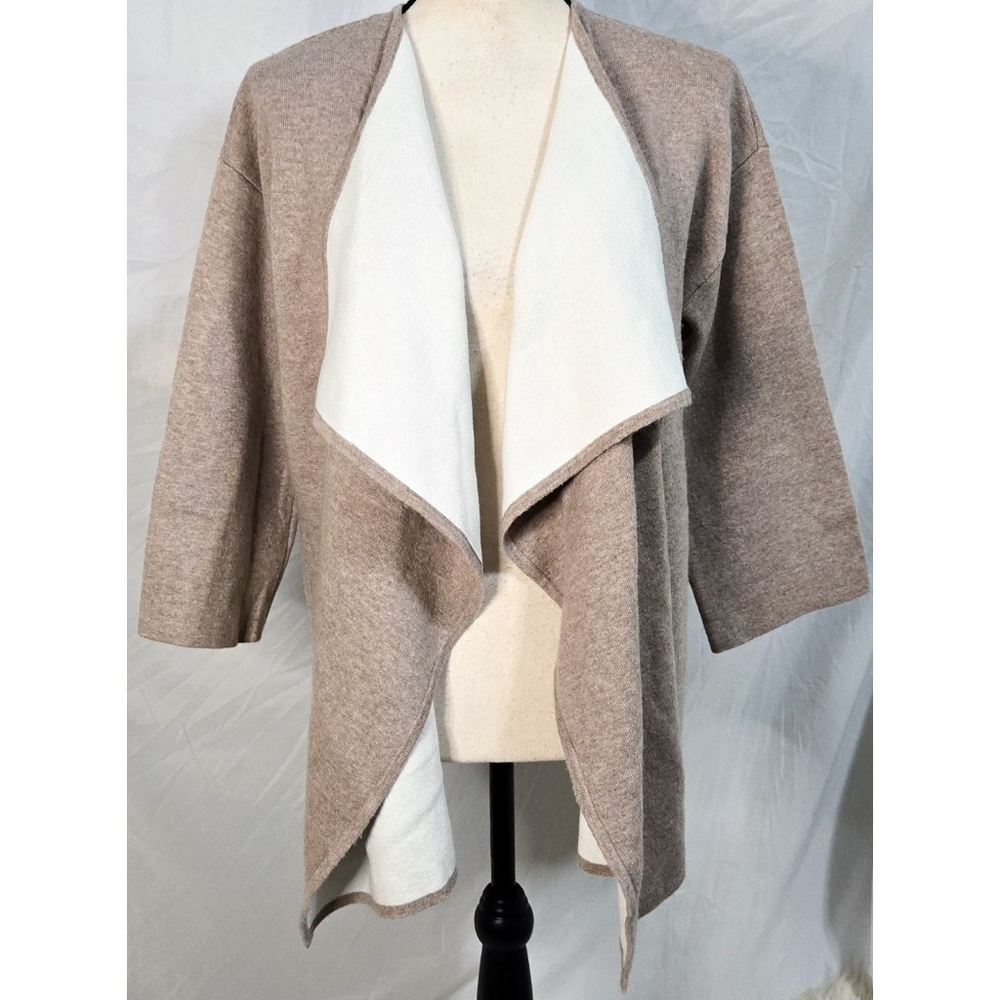 Ann Taylor Wool Blend Cardigan Knit Jacket Sweater Beige Waterfall Classic